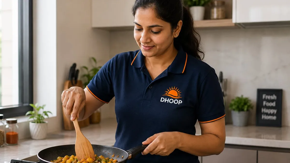Verified cook preparing a meal in a Rudrapur home kitchen