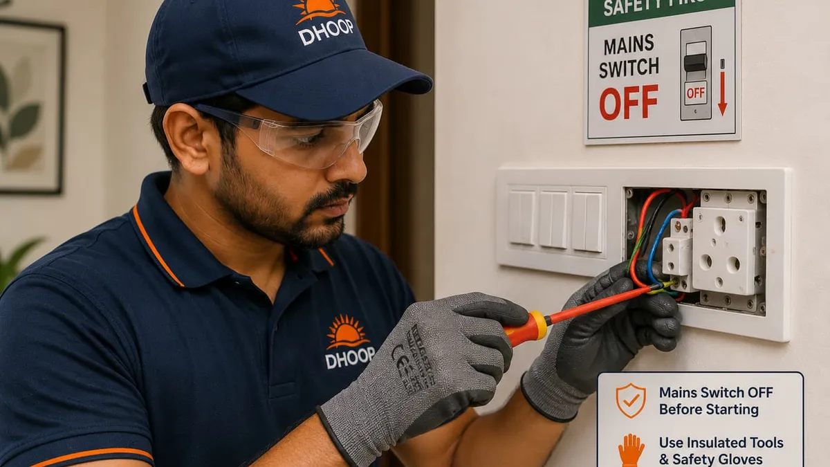 Electrician in Rudrapur switching off the mains at a switchboard before starting a repair