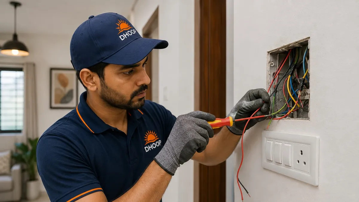 Electrician repairing exposed household wiring with insulated tools