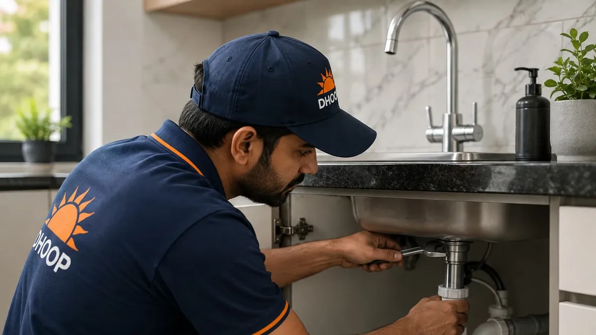 Verified plumber fixing a kitchen sink in a Rudrapur home