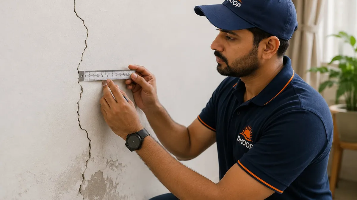 Inspecting a wall crack to assess structural safety